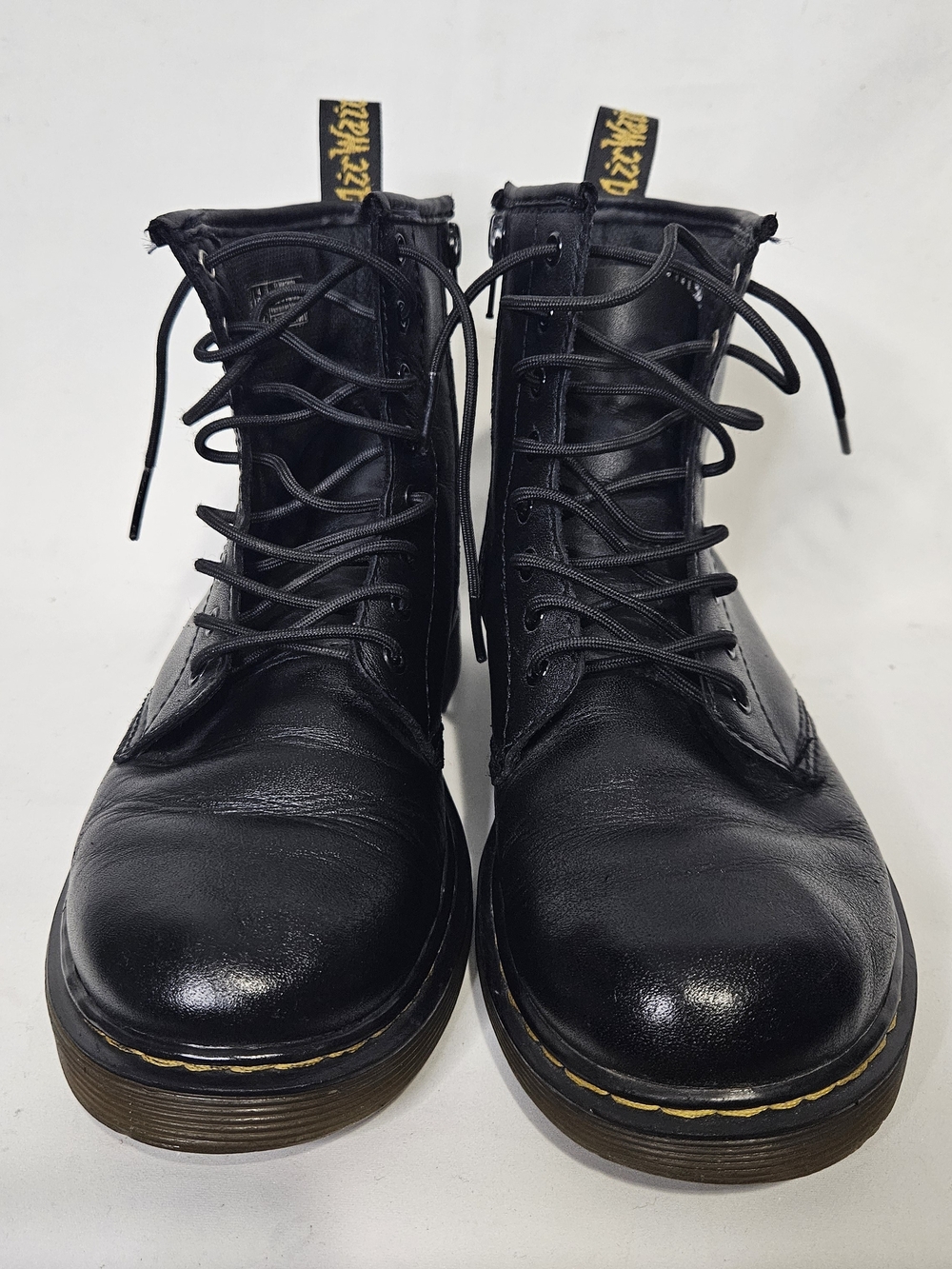 Black Leather Lace-Up Zip  Combat Boots - Dr. Martens Style 1460 J - Size EU 36